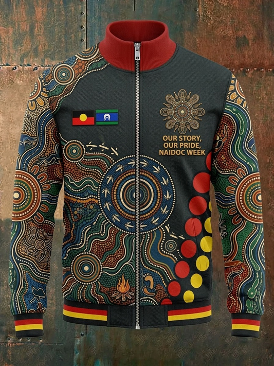 Men's AU Aboriginal Culture Printed  Casual Sporty Stand Collar Jacket