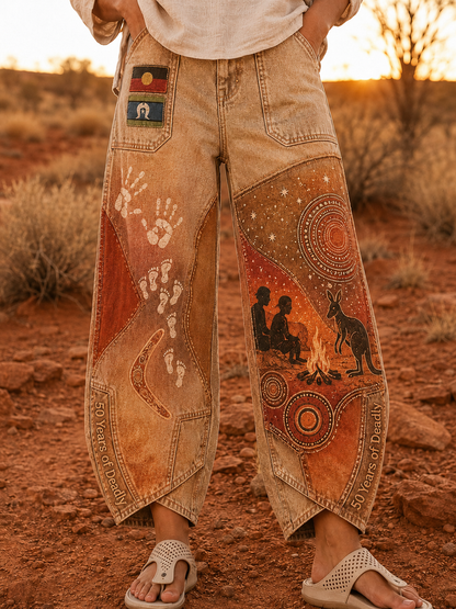 Women's  Naidoc Week Art Print Flared Trousers