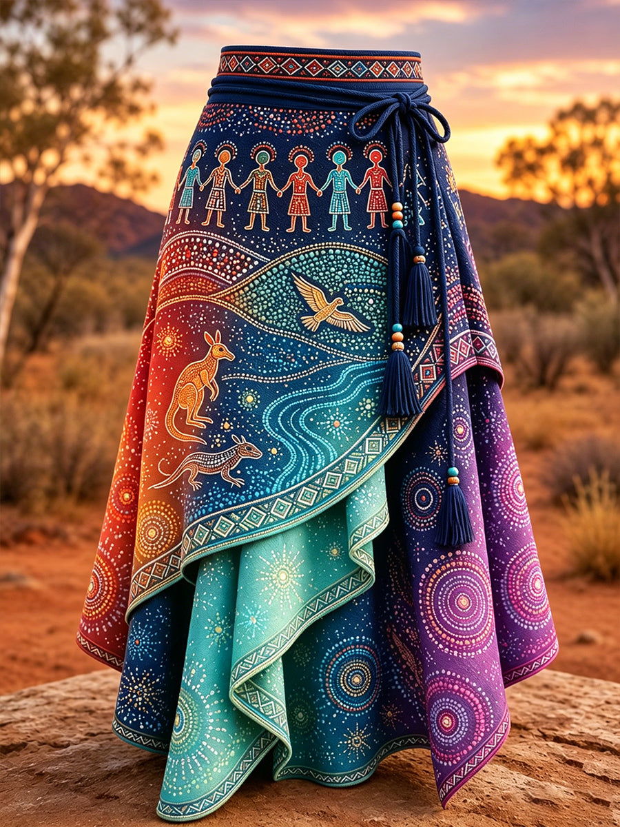 Women's Australia Naidoc Week Art Printed Irregular Skirt