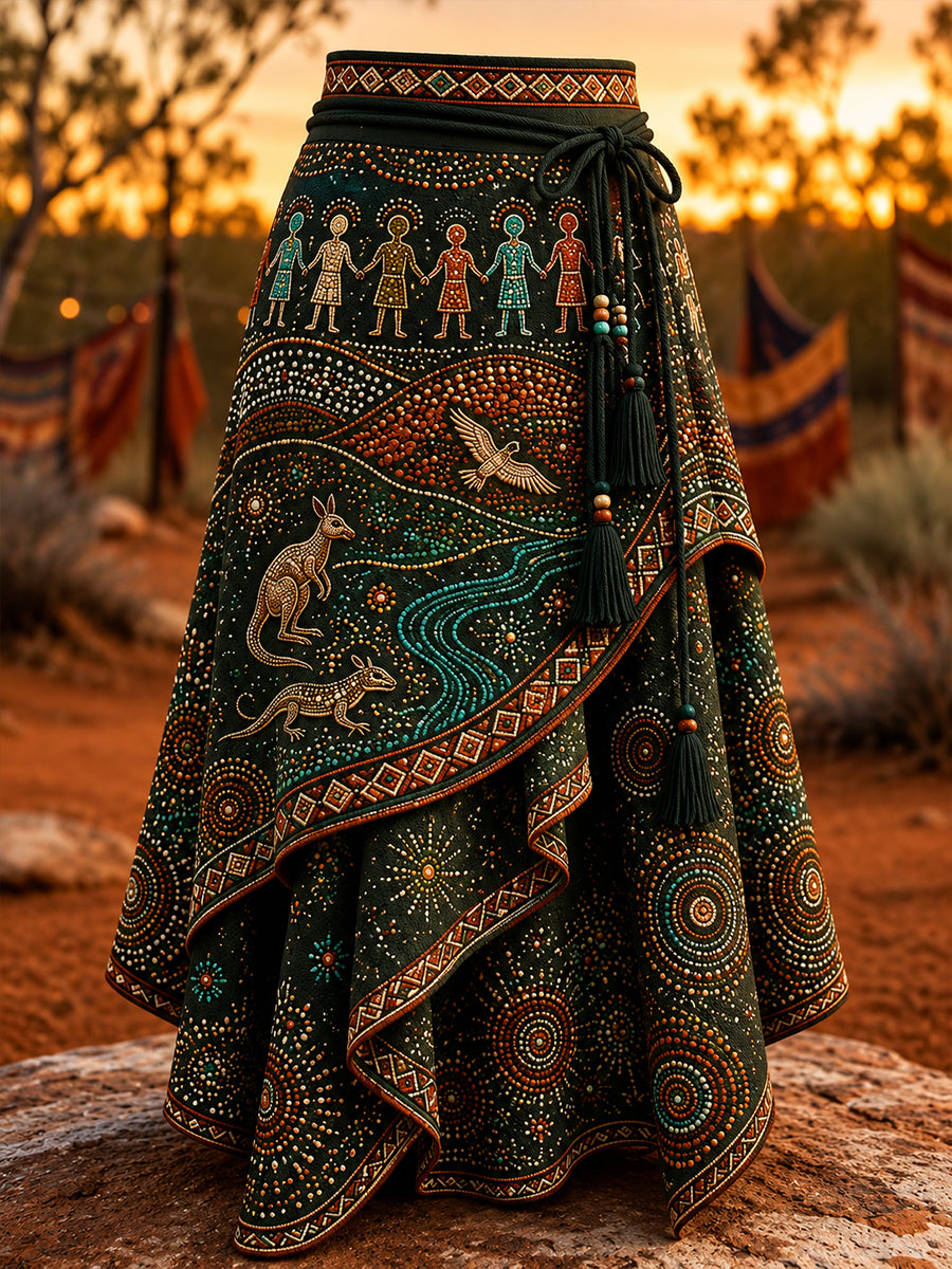 Women's Australia Naidoc Week Art Printed Irregular Skirt