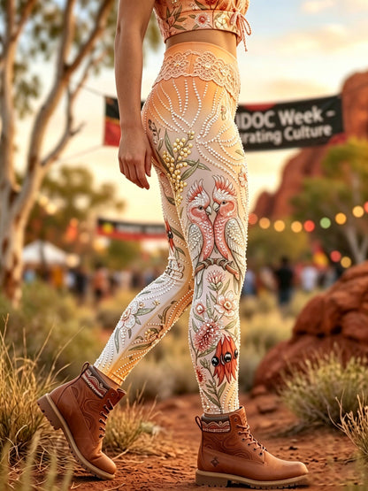 Women's AU Aboriginal Art NAIDOC Week Printed Sports Stretch Leggings