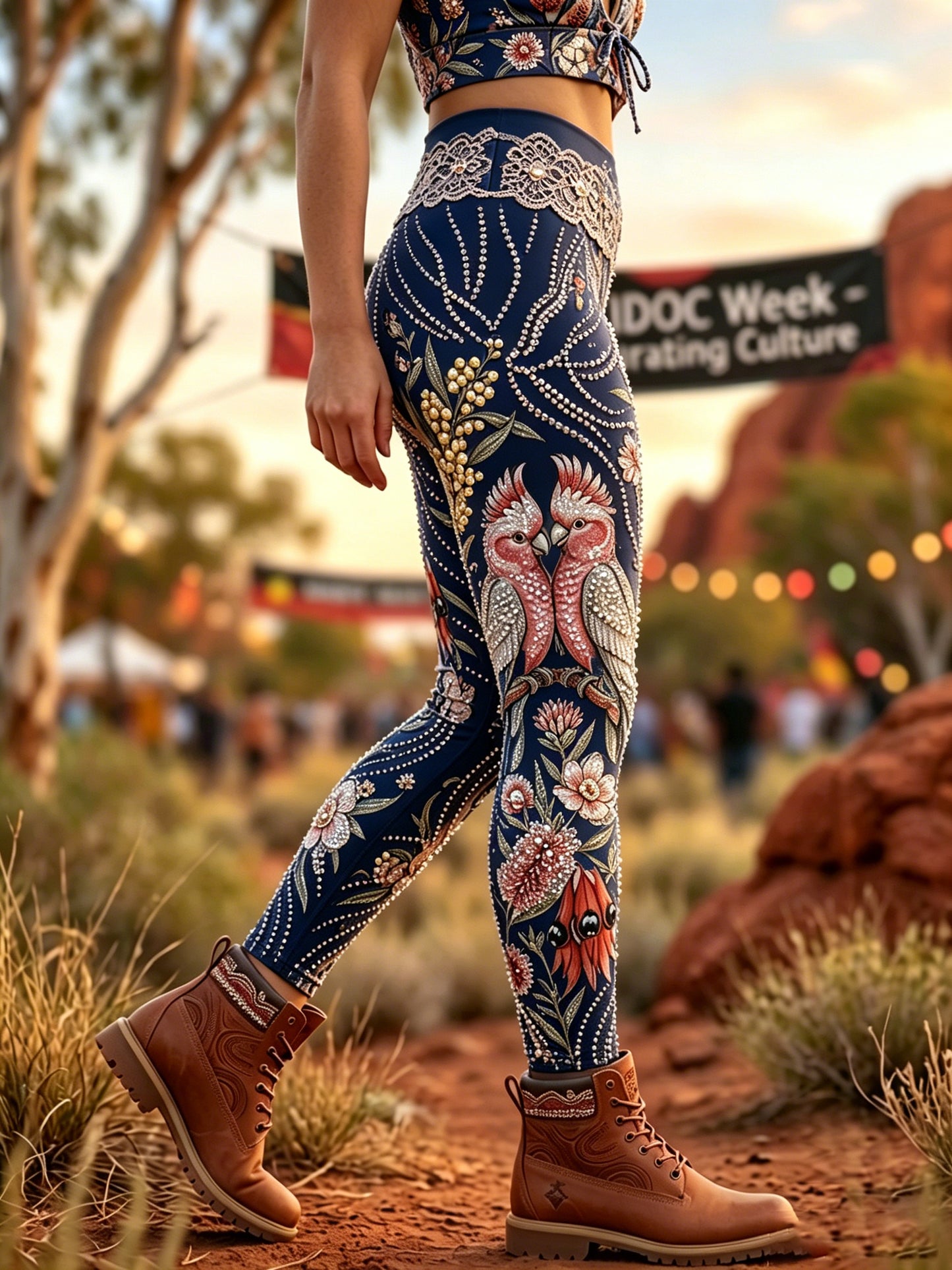 Women's AU Aboriginal Art NAIDOC Week Printed Sports Stretch Leggings