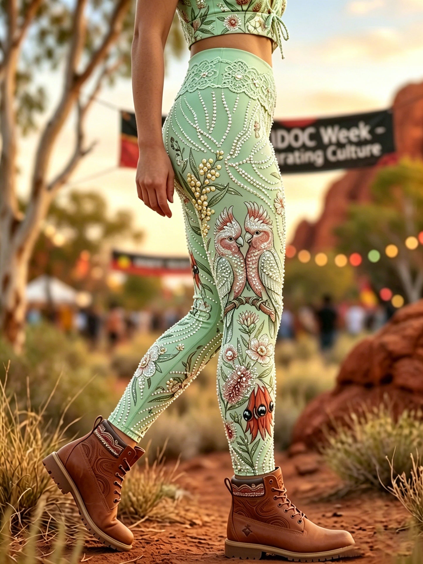 Women's AU Aboriginal Art NAIDOC Week Printed Sports Stretch Leggings