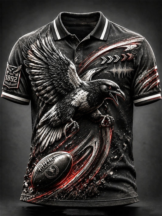 Men's Australia Magpies Footy Lover Art Printed Polo Shirt