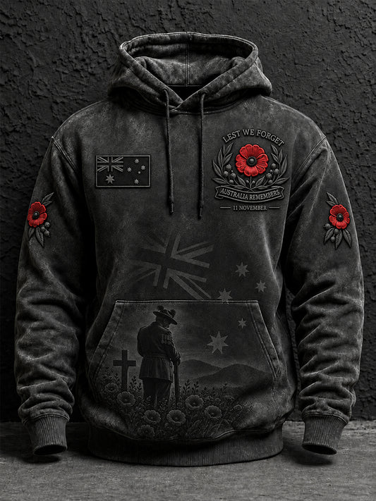 Men's Remembrance Day In Australia  Oversized Drop-Shoulder Hoodie with Pockets