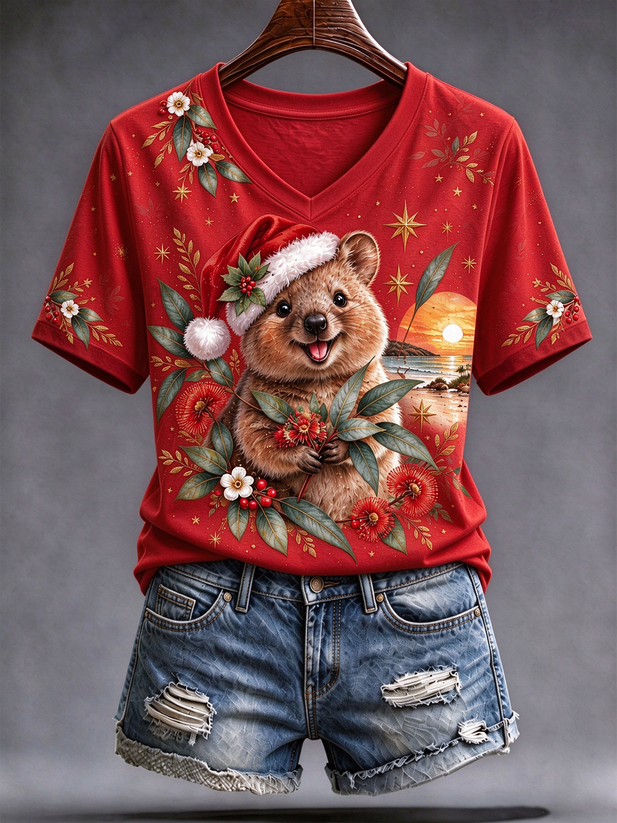 Women's Australian Christmas printed short-sleeved T-shirt