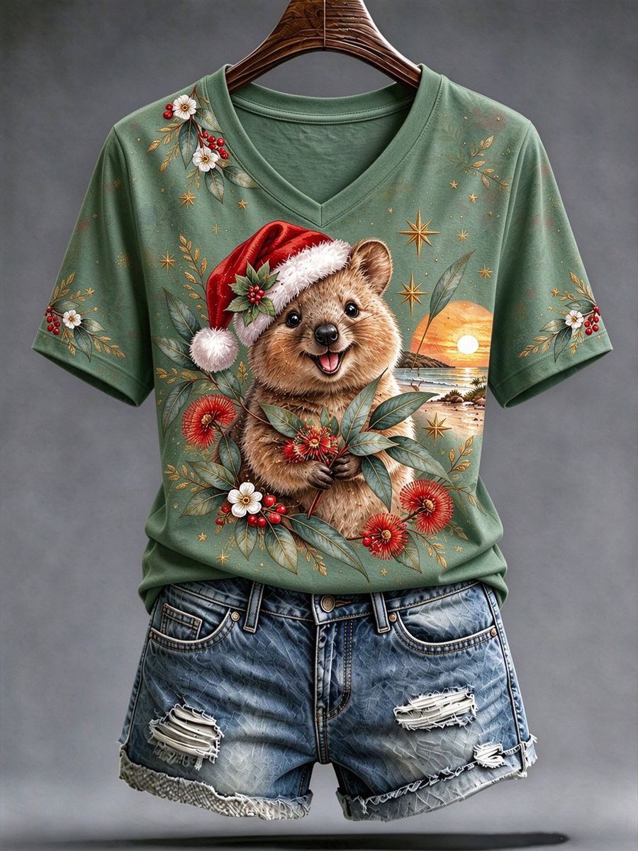 Women's Australian Christmas printed short-sleeved T-shirt