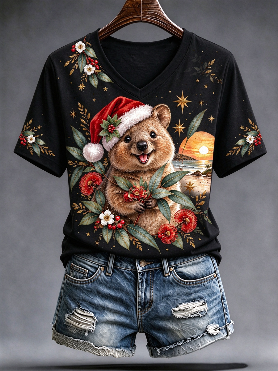 Women's Australian Christmas printed short-sleeved T-shirt