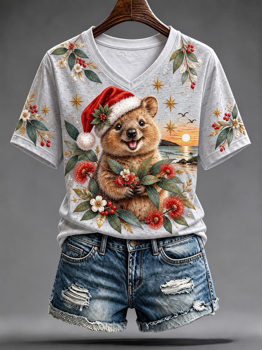 Women's Australian Christmas printed short-sleeved T-shirt