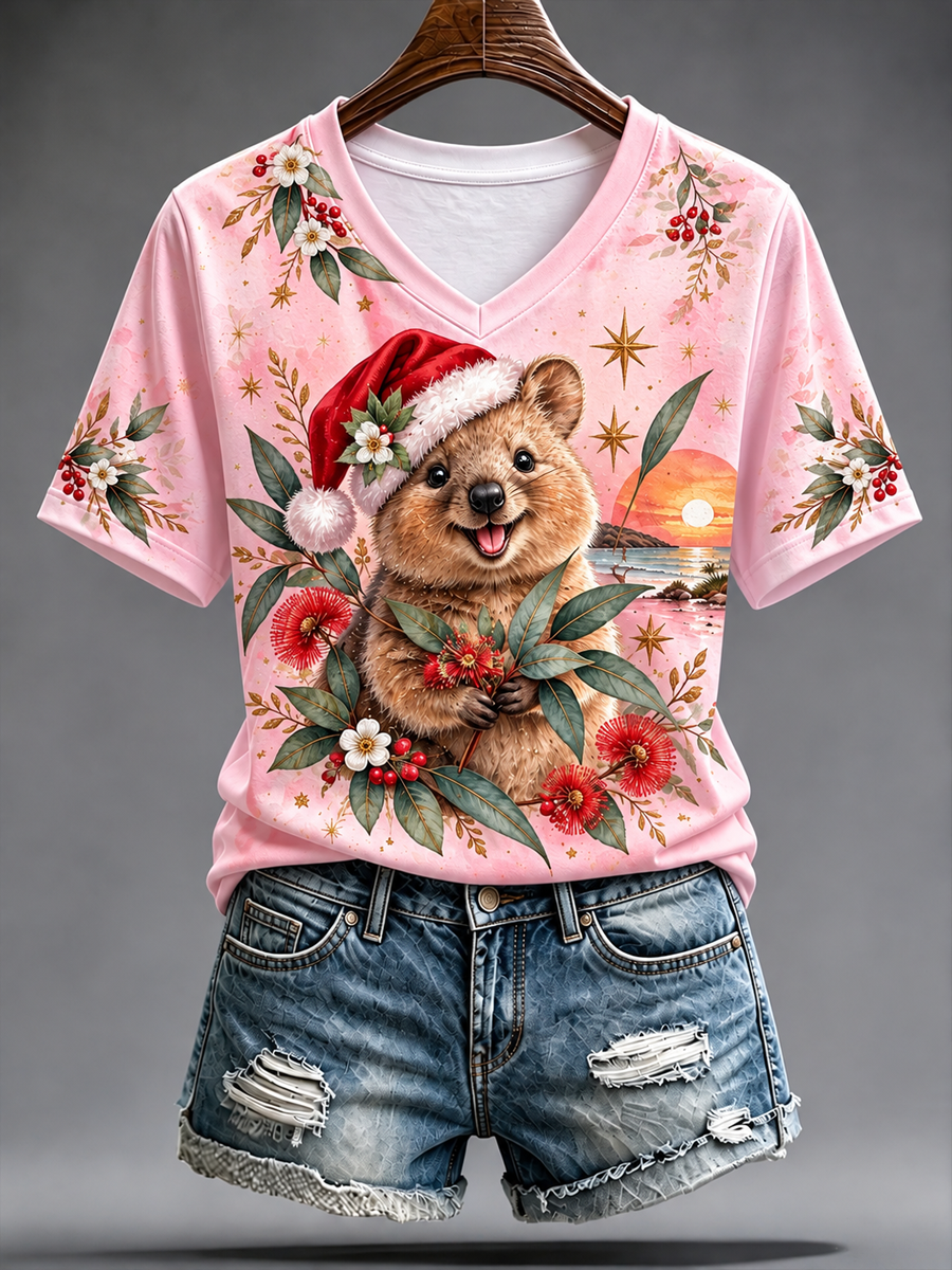 Women's Australian Christmas printed short-sleeved T-shirt