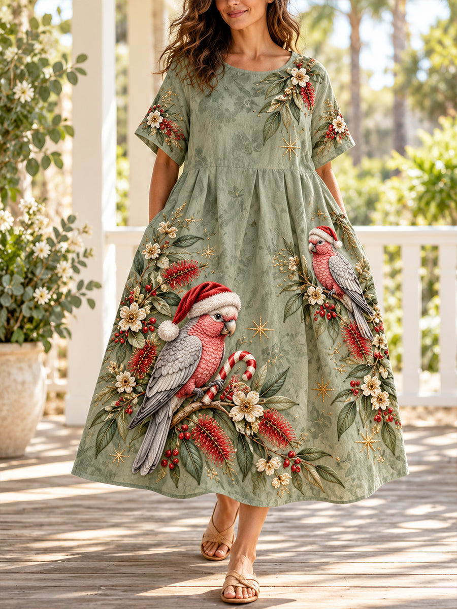 Women's Christmas In Australia Art Printed Linen Dress