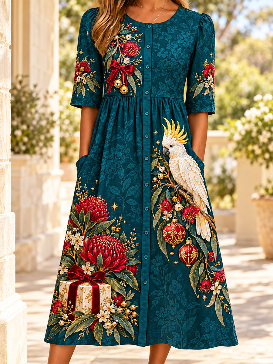 Women's Christmas In Australia Art Printed Linen Dress