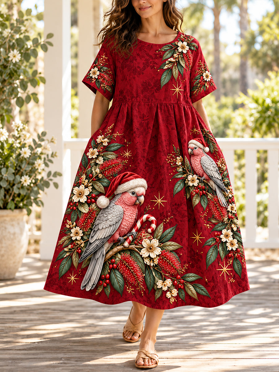 Women's Christmas In Australia Art Printed Linen Dress
