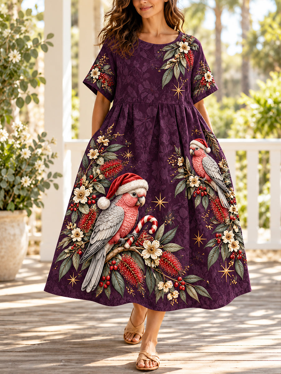 Women's Christmas In Australia Art Printed Linen Dress