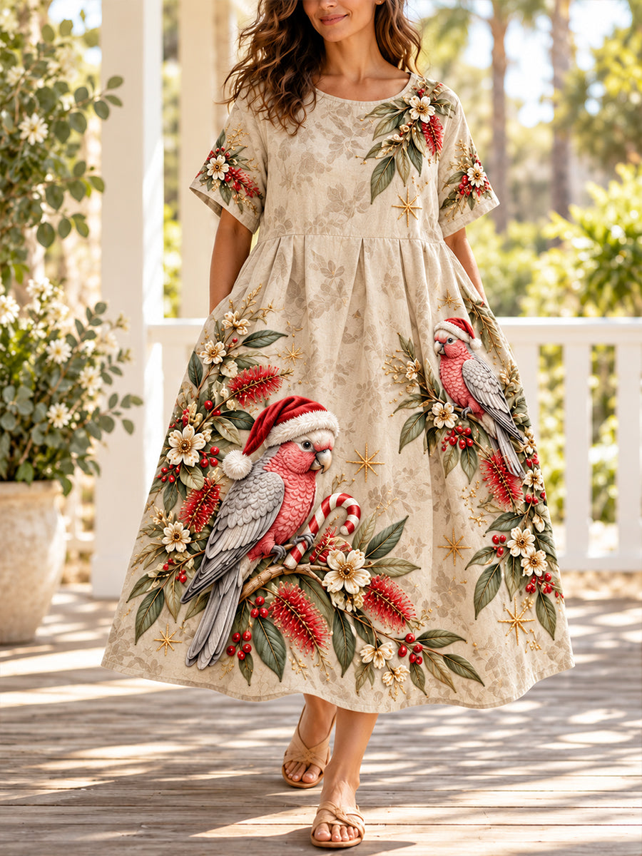 Women's Christmas In Australia Art Printed Linen Dress