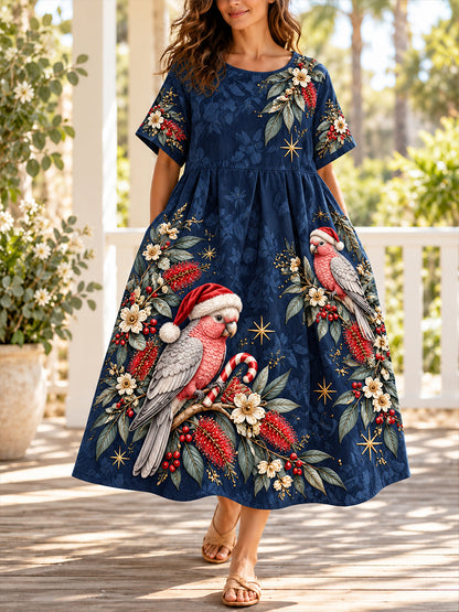 Women's Christmas In Australia Art Printed Linen Dress