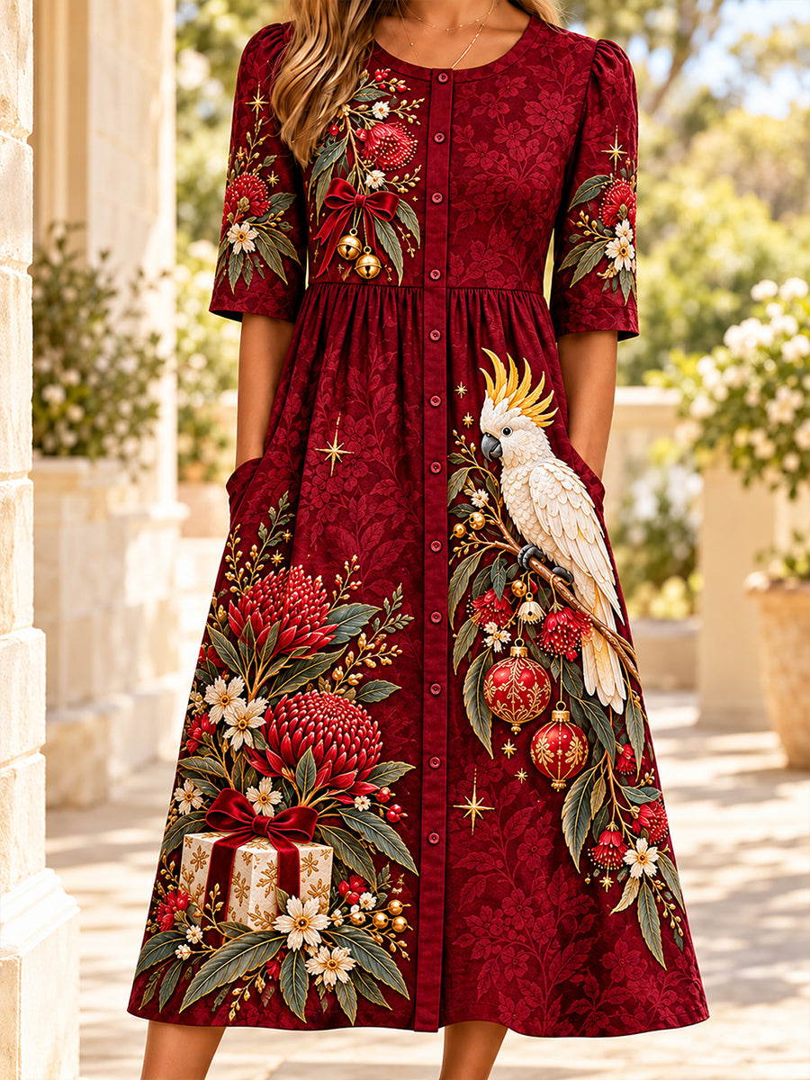 Women's Christmas In Australia Art Printed Linen Dress