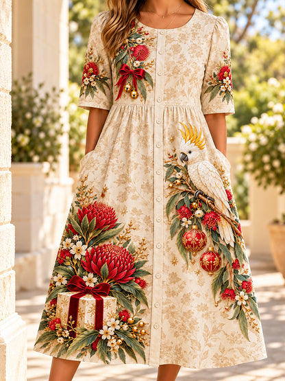 Women's Christmas In Australia Art Printed Linen Dress