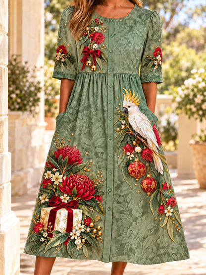 Women's Christmas In Australia Art Printed Linen Dress