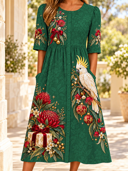 Women's Christmas In Australia Art Printed Linen Dress