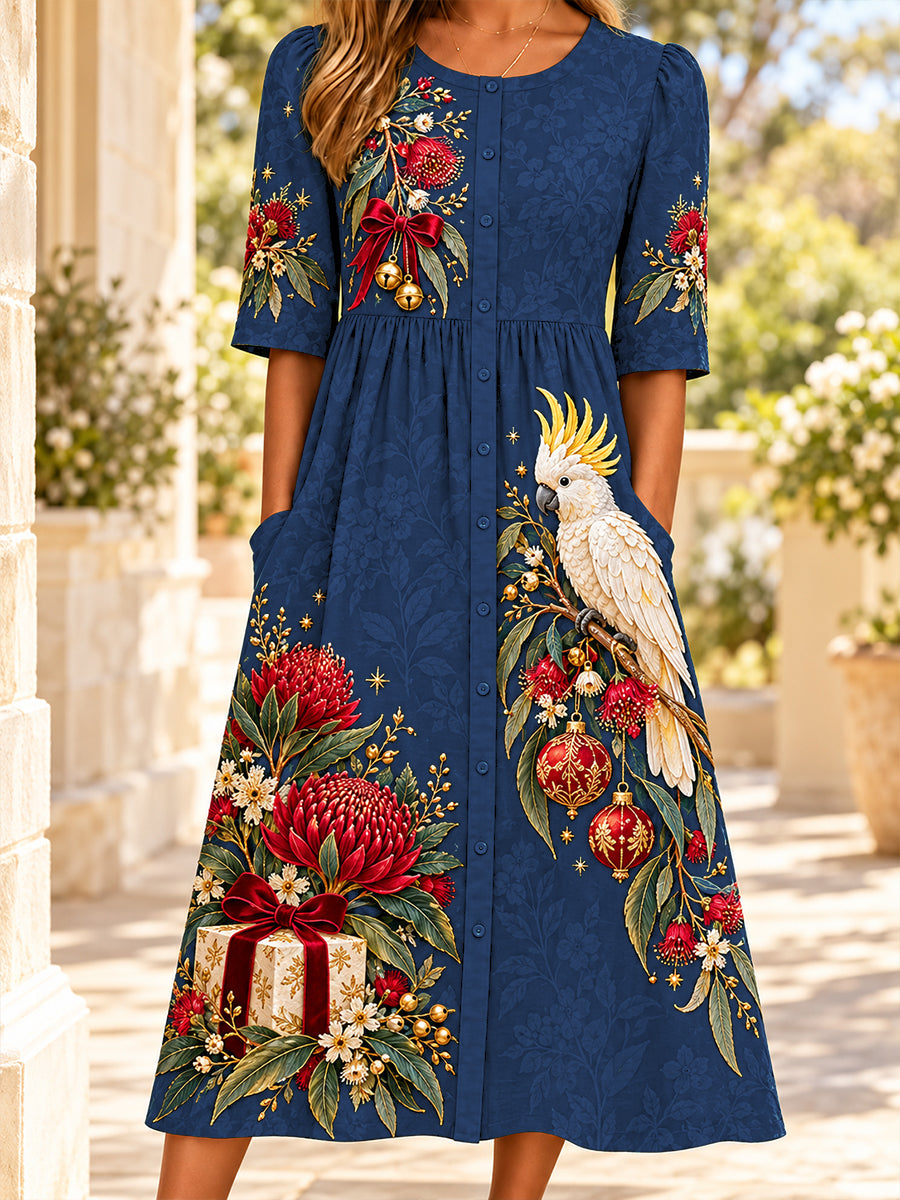 Women's Christmas In Australia Art Printed Linen Dress