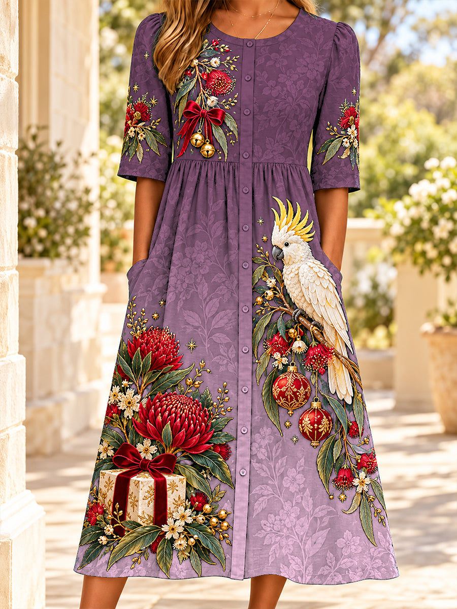 Women's Christmas In Australia Art Printed Linen Dress