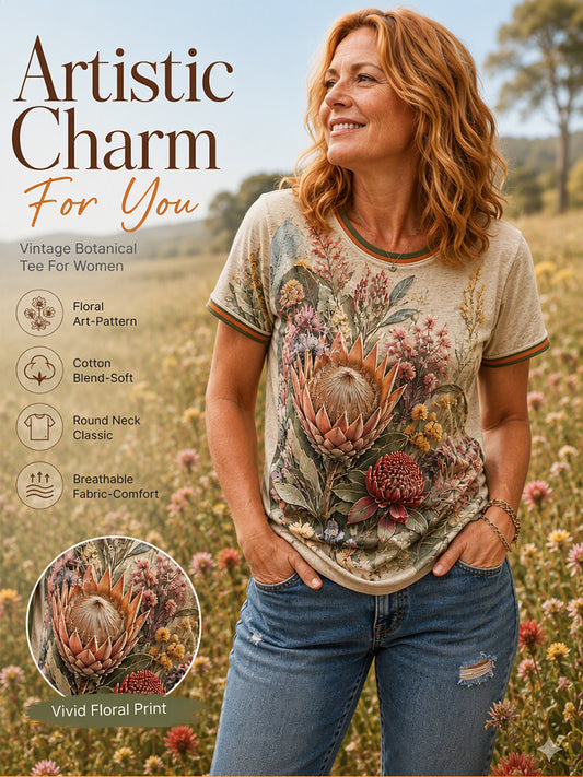 Women’s Retro Australian Wildflower Season Short-Sleeved T-shirt