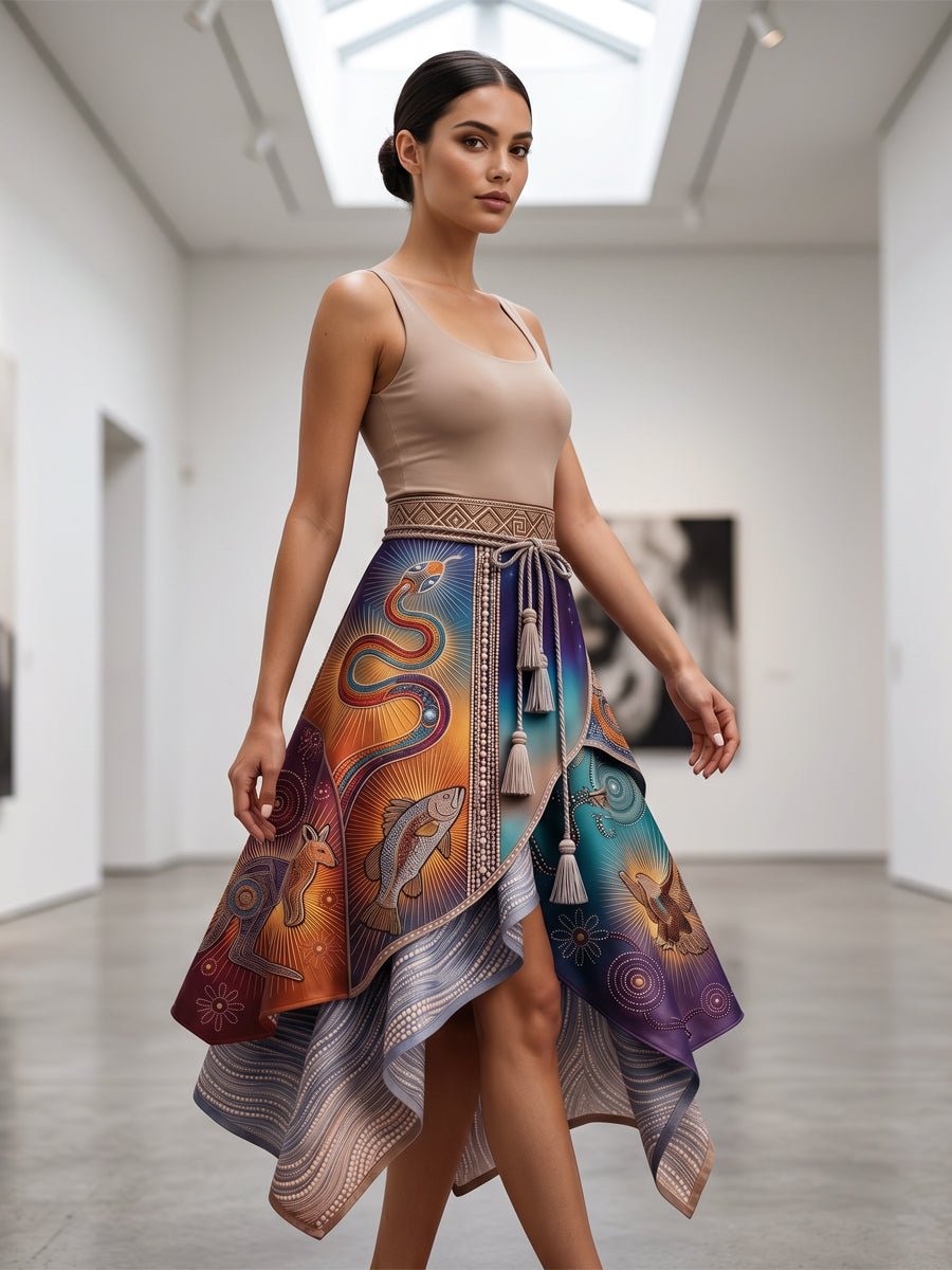 Women's Australia Naidoc Week Art Printed Irregular Skirt