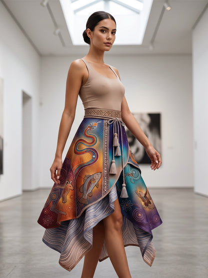 Women's Australia Naidoc Week Art Printed Irregular Skirt