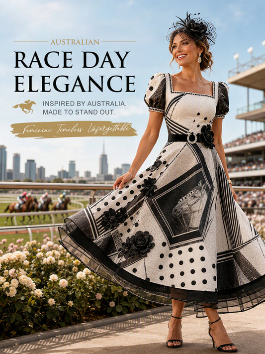Women's Australian Horse Racing  Art Print V Neck Elegant Midi Dress