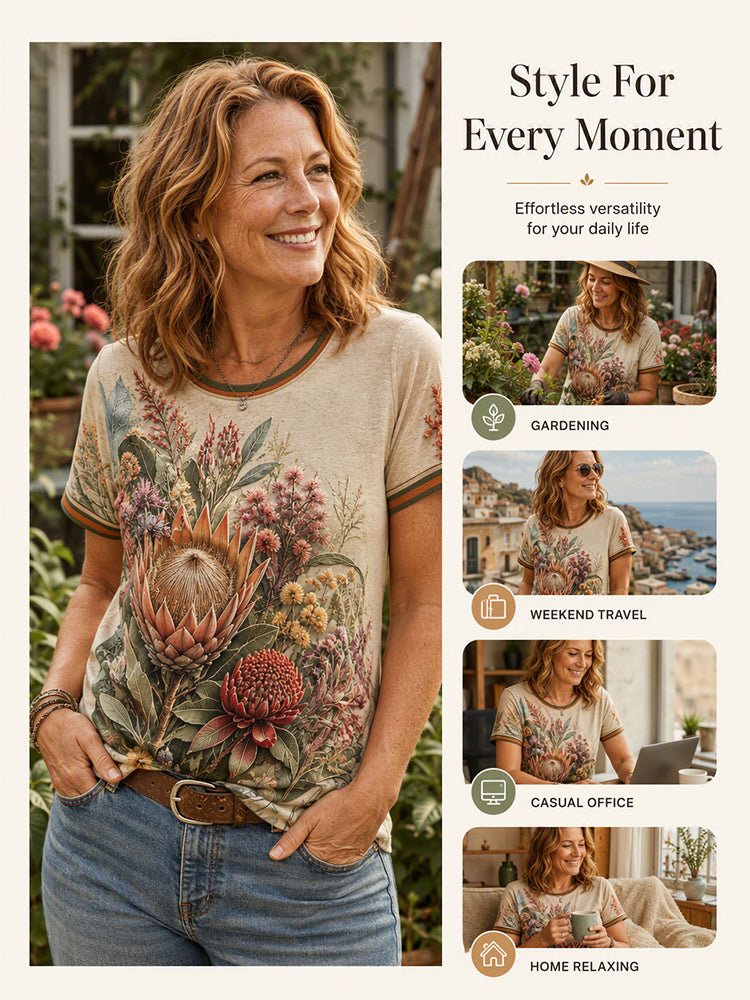 Women’s Retro Australian Wildflower Season Short-Sleeved T-shirt