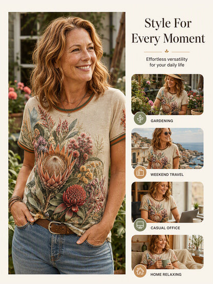 Women’s Retro Australian Wildflower Season Short-Sleeved T-shirt