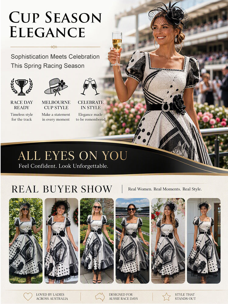 Women's Australian Horse Racing  Art Print V Neck Elegant Midi Dress