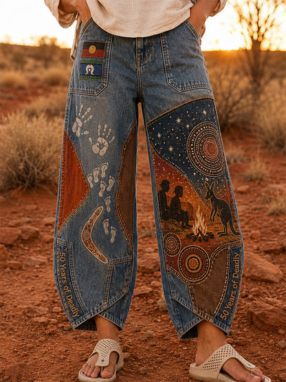 Women's  Naidoc Week Art Print Flared Trousers
