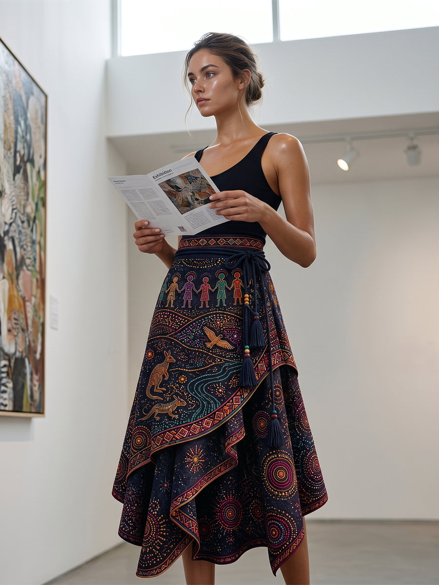 Women's Australia Naidoc Week Art Printed Irregular Skirt