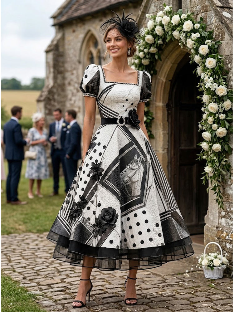Women's Australian Horse Racing  Art Print V Neck Elegant Midi Dress