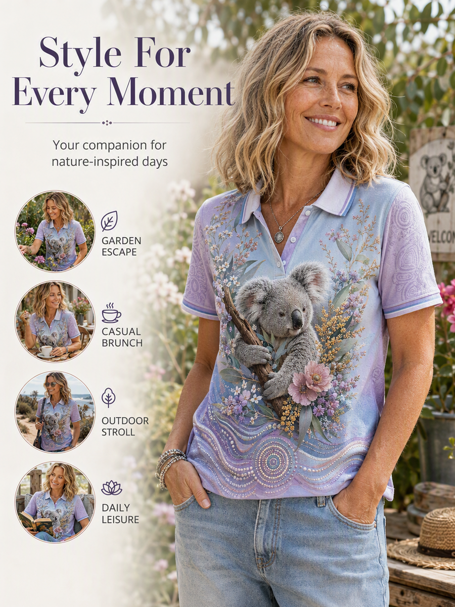 Women's Australian Koala Art Polo T-Shirt