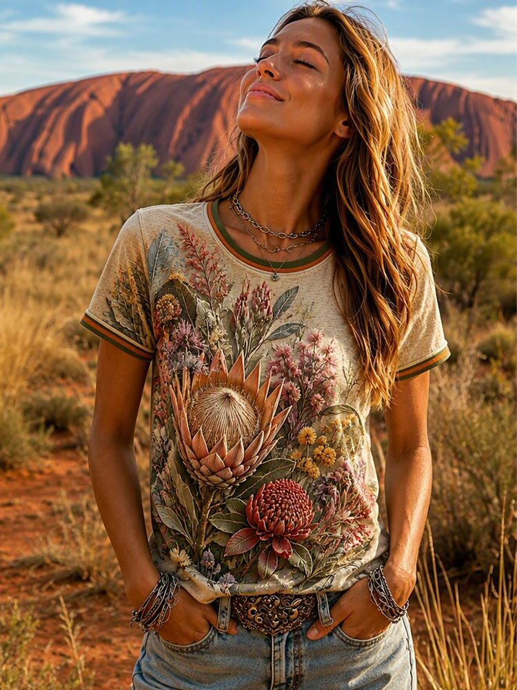Women’s Retro Australian Wildflower Season Short-Sleeved T-shirt