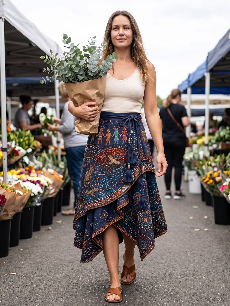 Women's Australia Naidoc Week Art Printed Irregular Skirt