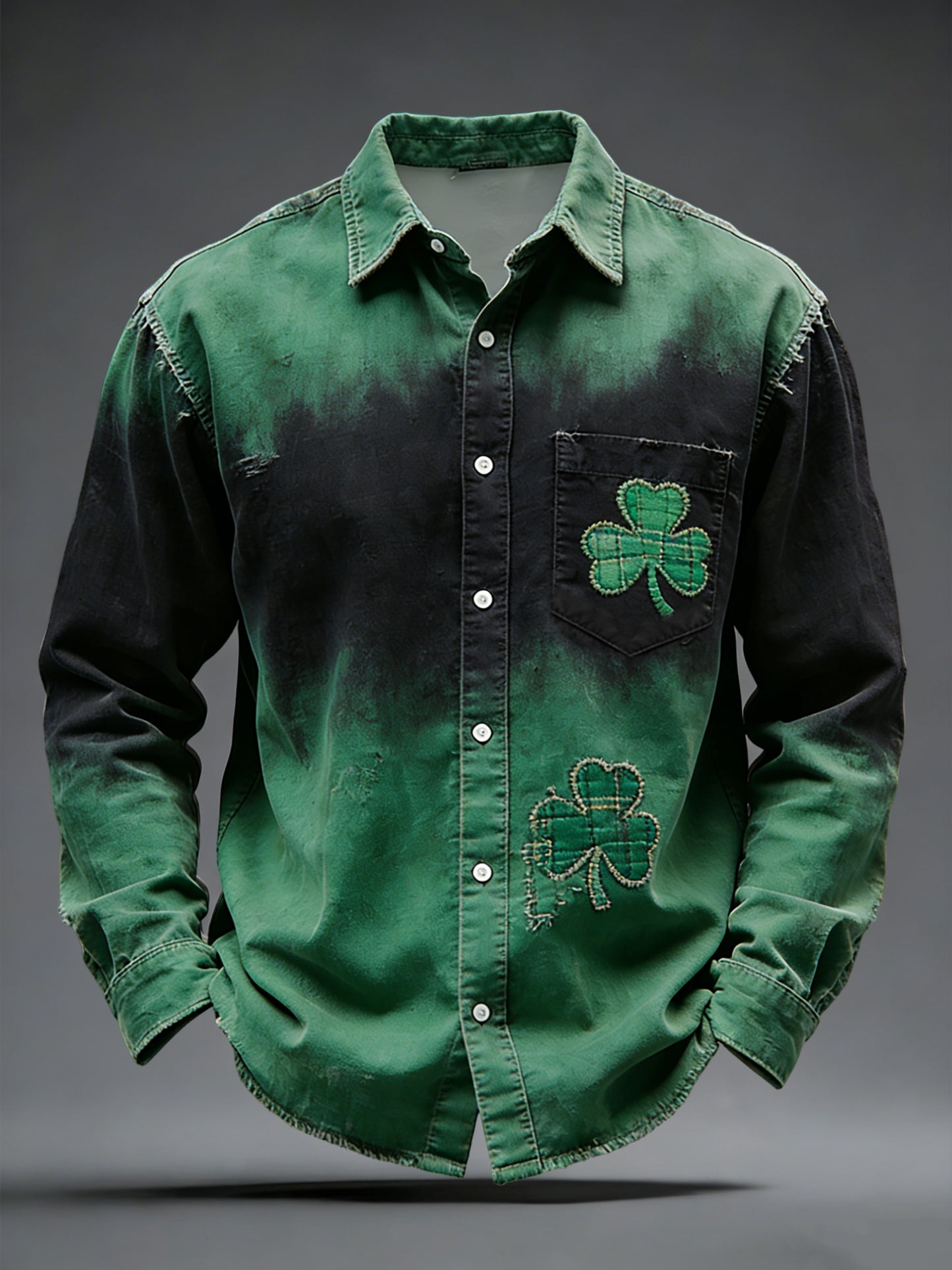 Retro Gradient St. Patrick's Day Shamrock Casual Shirt