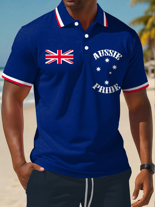 Men's AU Flag Art Australia Day Business Style Printed Casual Tops