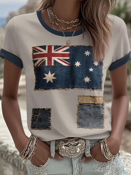 Women's AU Falag Australia Day Art Printed T-shirt
