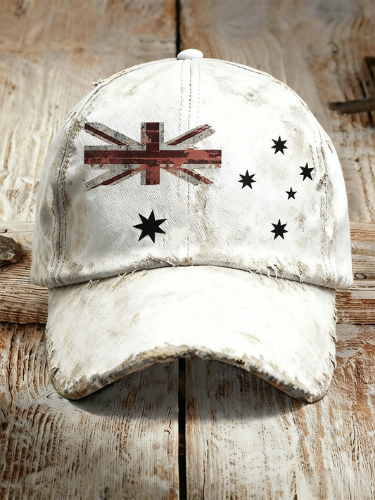 Vintage Australian Flag Badge Printed Casual Washed Vintage Cap