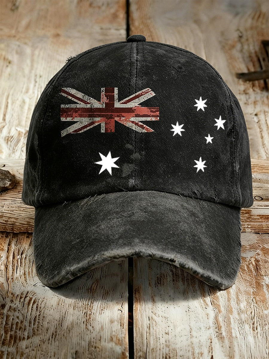 Vintage Australian Flag Badge Printed Casual Washed Vintage Cap