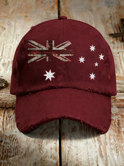 Vintage Australian Flag Badge Printed Casual Washed Vintage Cap