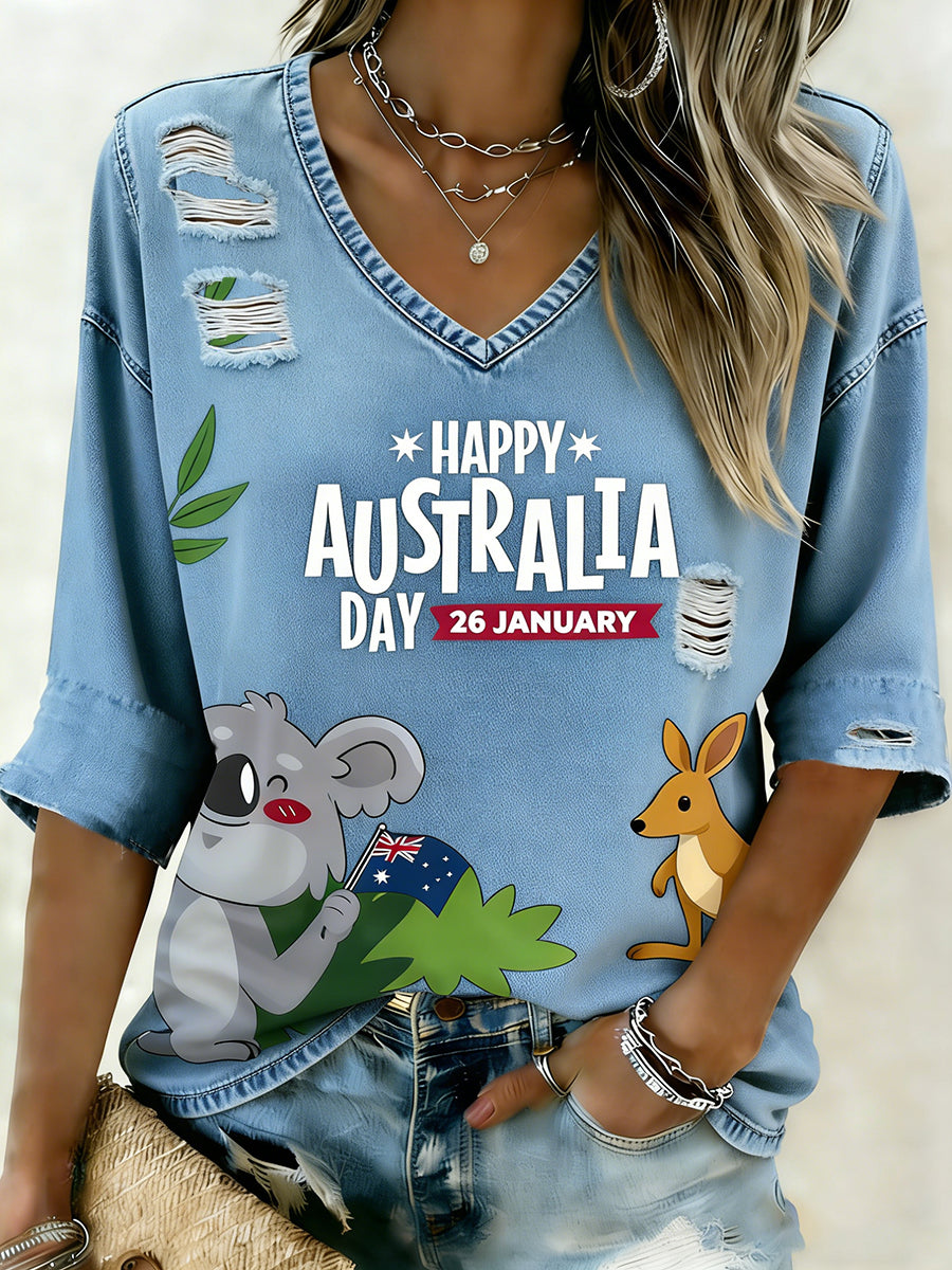 Women's Vintage Australian Holiday Casual Comfortable V-Neck Top