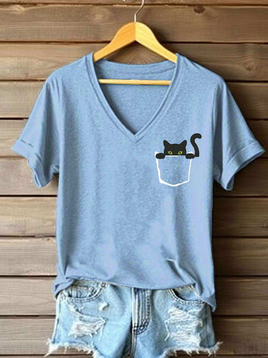 Women's Cute Cat  Printed Short Sleeve T-Shirt