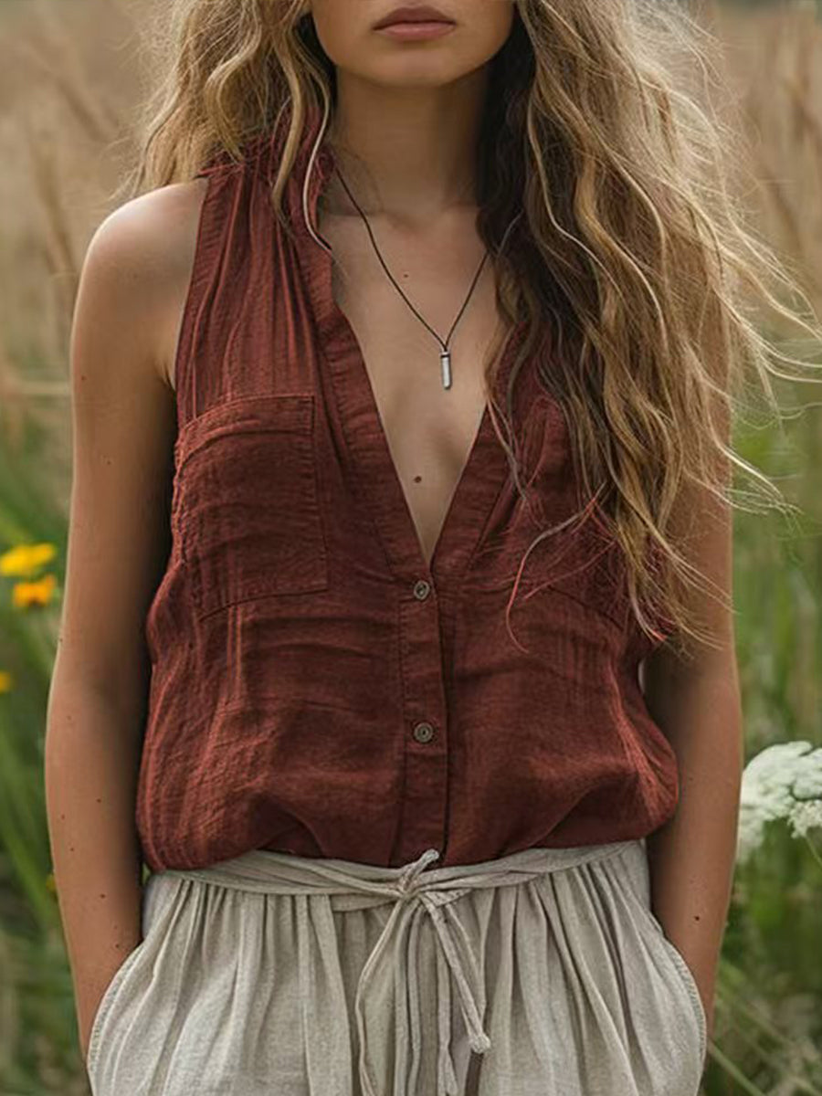 Women's Vintage Simple Linen Shirt