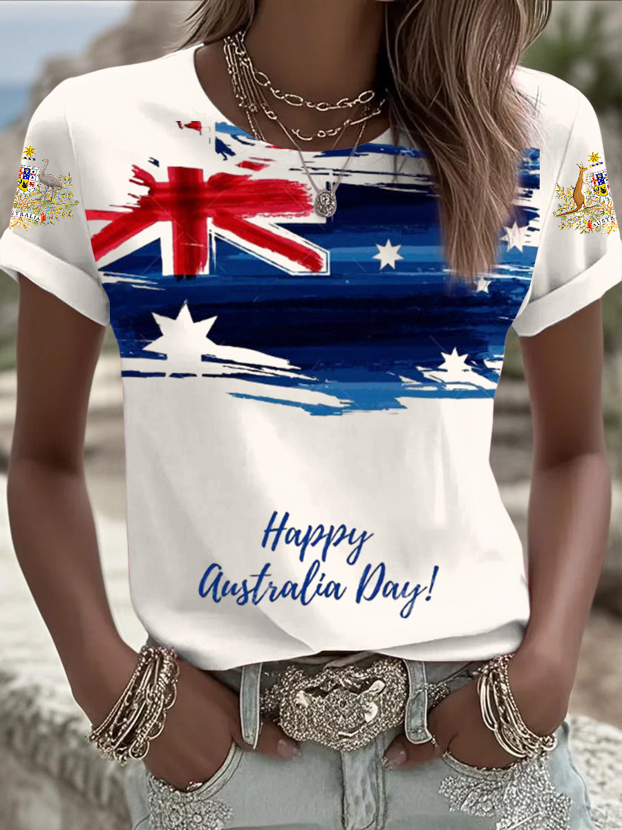 Women's Vintage Australian Flag Badge Art Print Comfortable Casual Cotton Short-sleeved T-shirt
