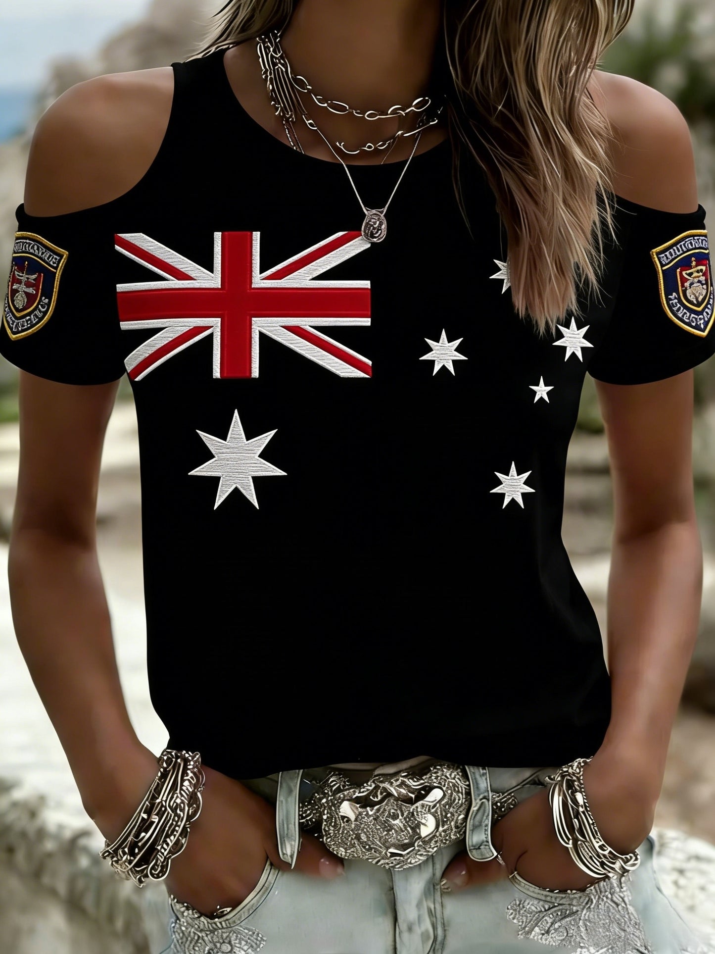Women's Vintage Australian Holiday  Casual Comfortable Off-the-Shoulder Short Sleeve T-Shirt